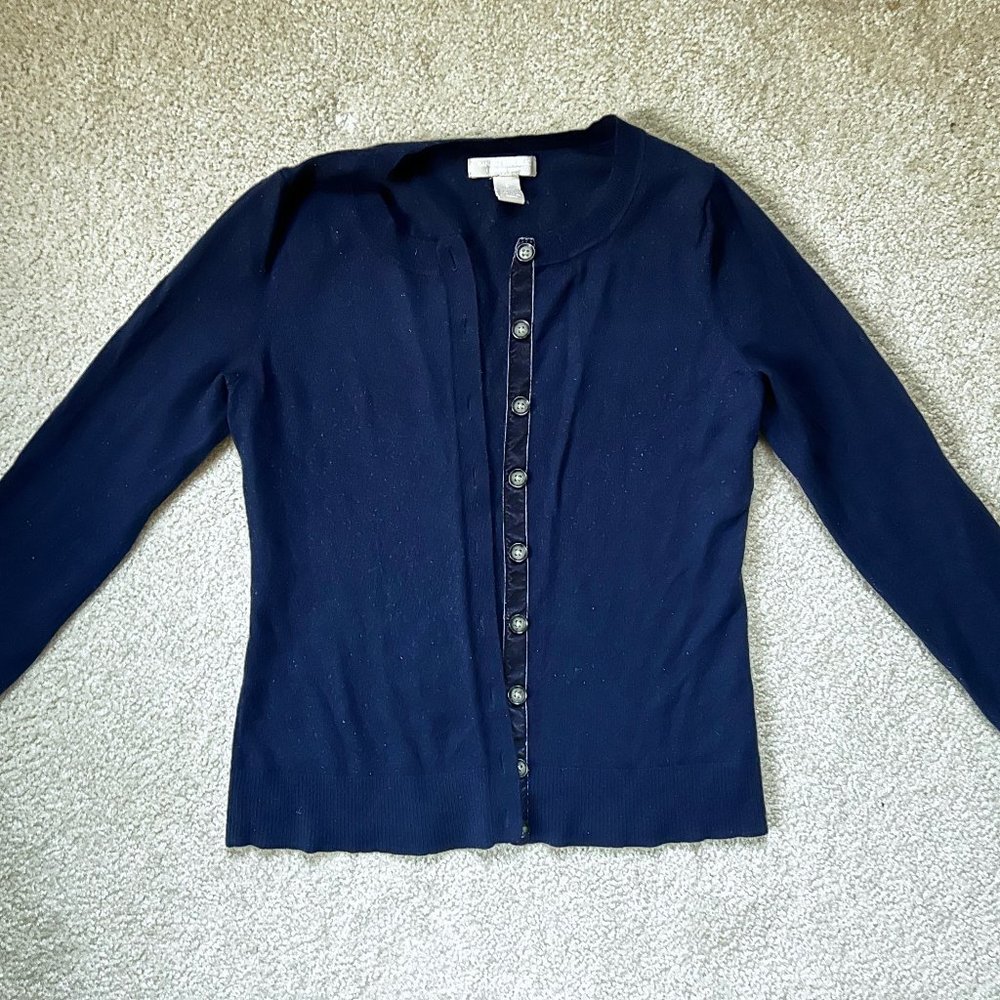Dark Navy Blue Banana Republic Extra Fine Merino Wool Cardigan Sweater